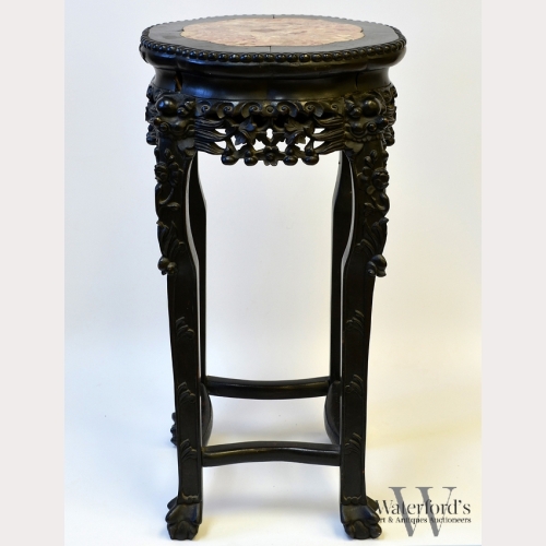 Early 20th C. Chinese Wood and Marble Plant Stand