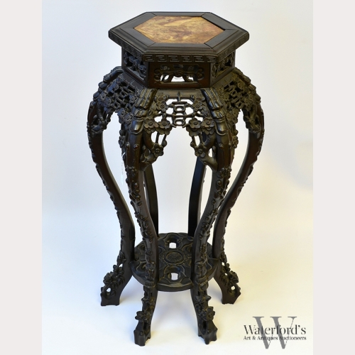 A 20th Century Chinese Marble Top Plant Stand