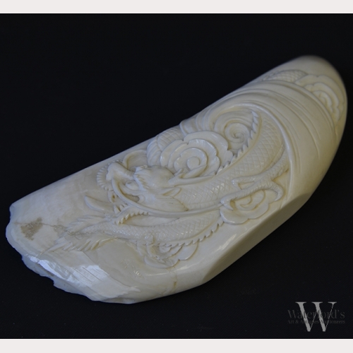 19th Century Japanese Carved Ivory Whale Tooth