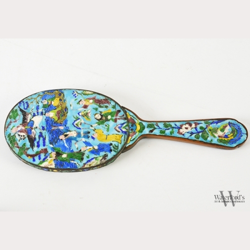 A Chinese Enameled Brass Hand Mirror