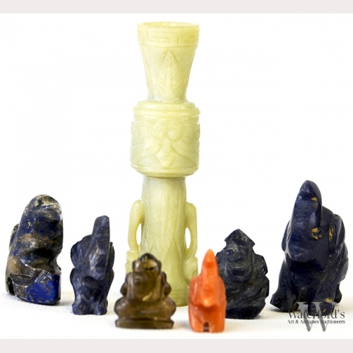 A Group of Lapis Lazuli, Quartz and Stone Figures