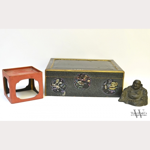 A Group of Asian Lacquer and Bronze Objects