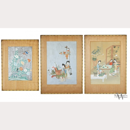 A Set of Chinese Paintings in Faux Bamboo Frames