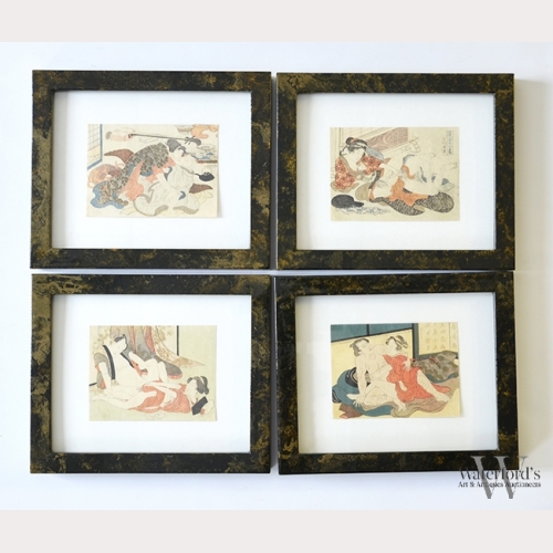 A Group of Shunga Surimono Woodblock Prints