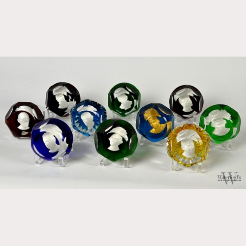 Set of 20th C. Baccarat Cameo Paperweights