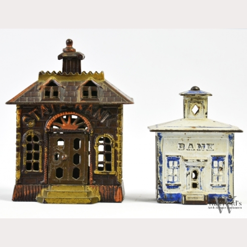 A Pair of Antique Cast Iron 'Bank' Banks