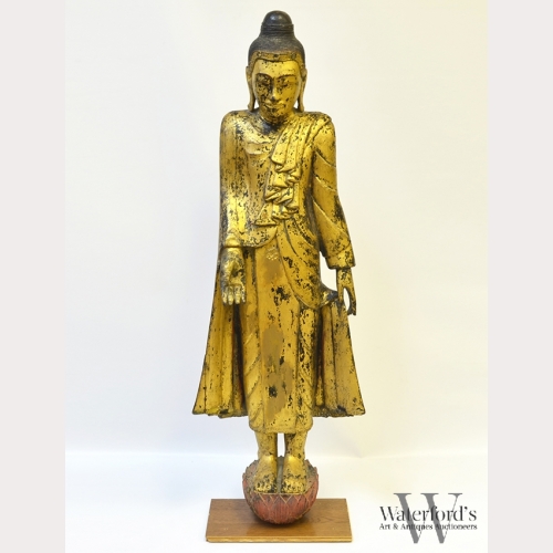 A Thai Standing Gilt Wood Buddha