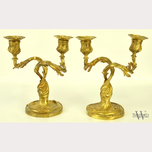 Pair of Continental Gilt Brass Candlesticks