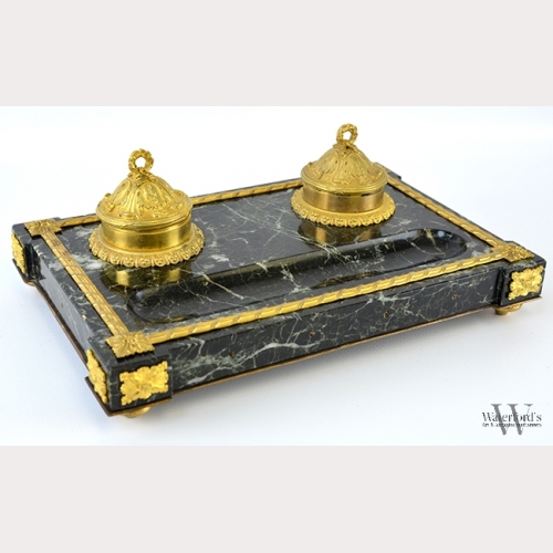A Napoleon III Marble and Gilt Bronze Ink Well