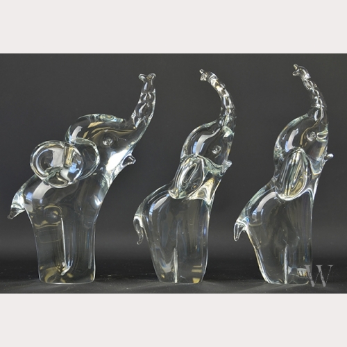 Three Ronneby Sweden Crystal Elephants