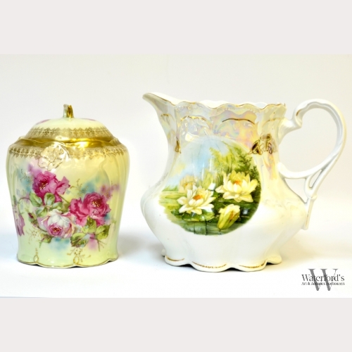 A German Porcelain Pitcher and Covered Jar