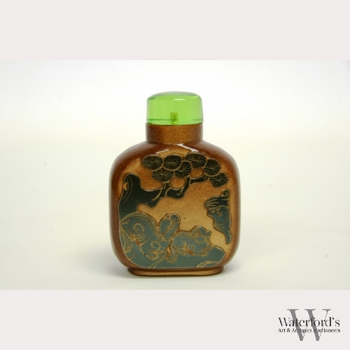 A Rare 18th Century Goldstone Aventurine-Glass Snuff Bottle