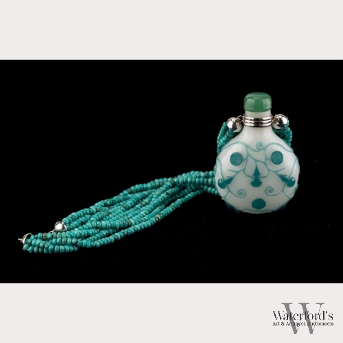 A Peking Glass with Blue Overlay Snuff Bottle