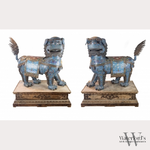 A Large Imperial Pair of Cloisonne Fu Dogs