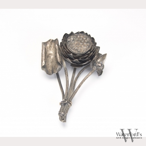 A Chinese Silver Lotus Flower Brushwasher
