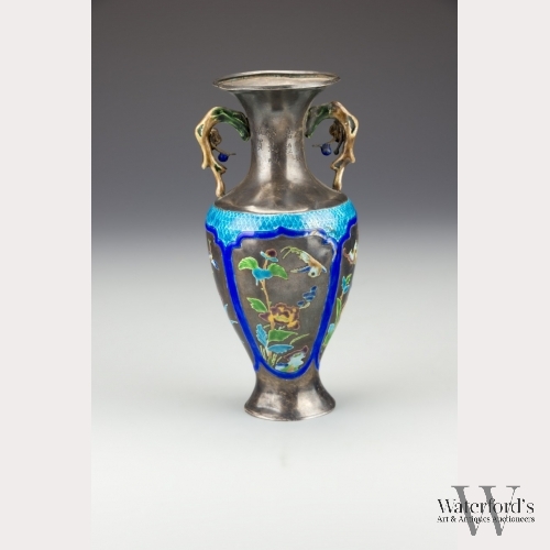 A Chinese Silver Enameled Vase