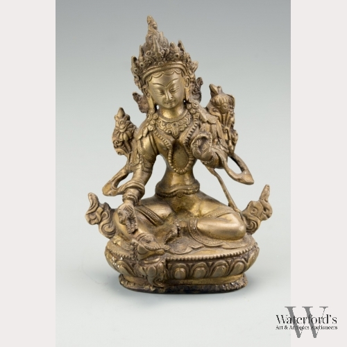 A Sino-Tibetan Gilt Bronze Green Tara Bodhisattva