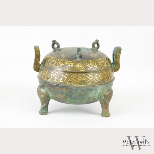 A Gilt Bronze Ritual Ding Vessel and Cover