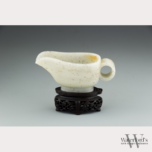 A White Jade Ceremonial Cup with Pecking, Qing Dynasty