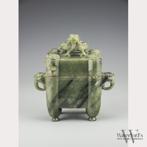 A Chinese Tulu Archaistic Jade Vessel and Cover