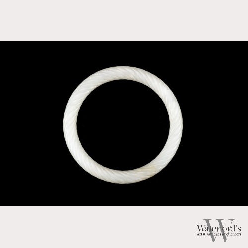 A Chinese White Jade Twisted Rope Carved Bangle