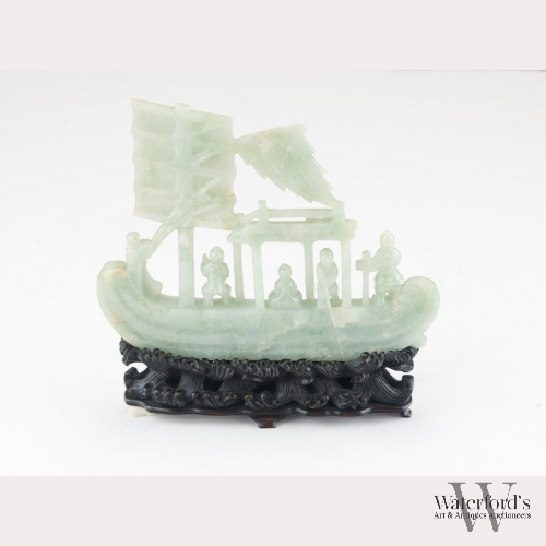 A Chinese Light Green Jadeite Carved Boat