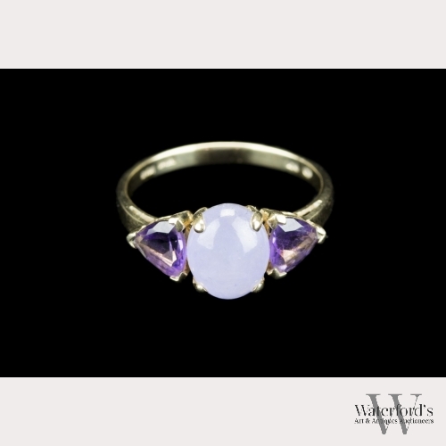 Lavender Jade and Amethyst 14K Gold Ring