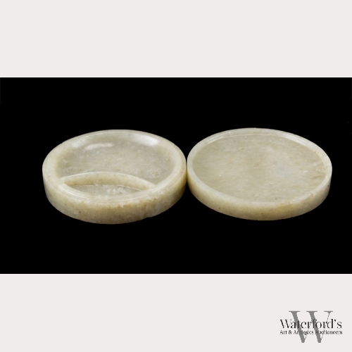 A Pair of Chinese Mottled Celadon Jade Palettes