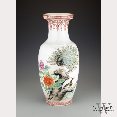 A Chinese Porcelain Vase with Lang Shining Style Peacock