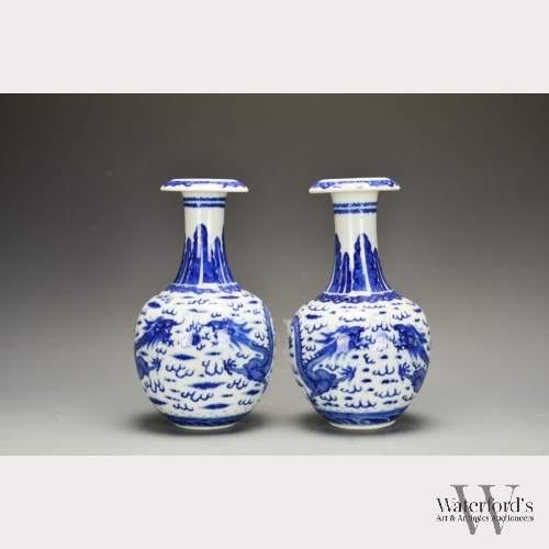 A Pair of Chinese Blue and White Dragon Vases