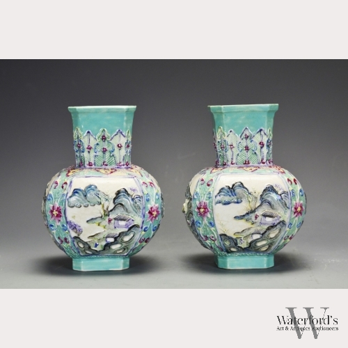 A Pair of Chinese Porcelain Biscuit Vases