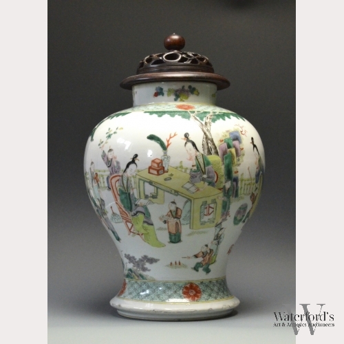 A Chinese Porcelain Famille Verte Lidded Jar