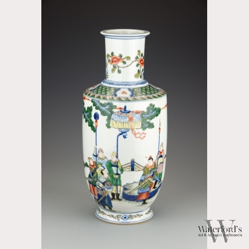A Chinese Porcelain Famille Verte Rouleau Vase