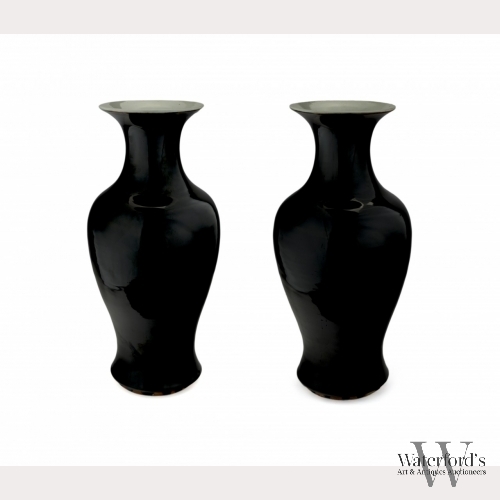 A Pair of Mirror Black Porcelain Baluster Vases