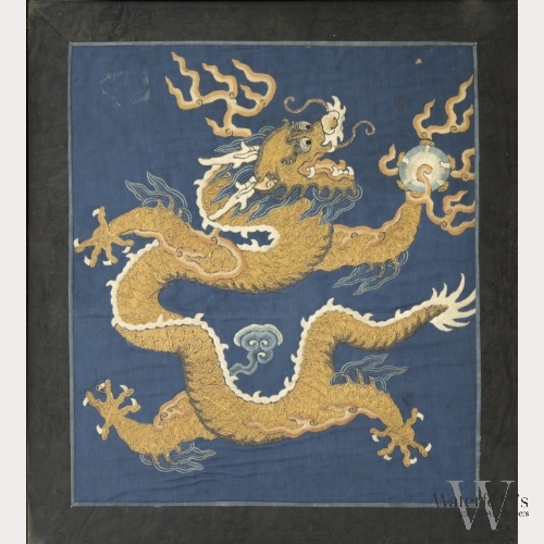 A Chinese Gold Embroidery of Dragon