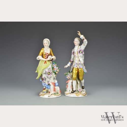A Pair of German Sitzendorf Porcelain Statues