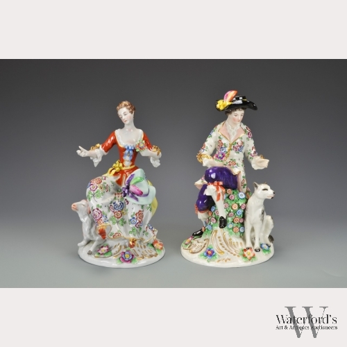 A Pair of German Sitzendorf Porcelain Statues