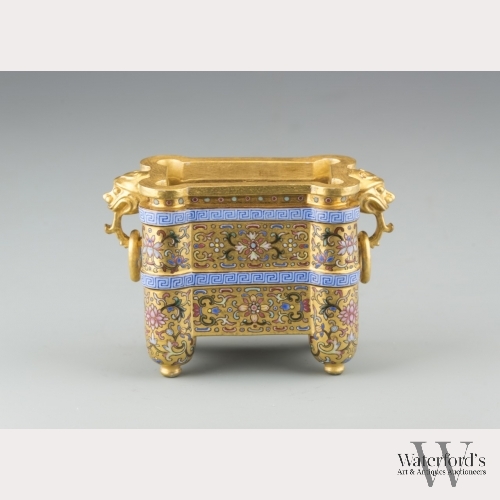 A Chinese Gilt Porcelain Fang Ding