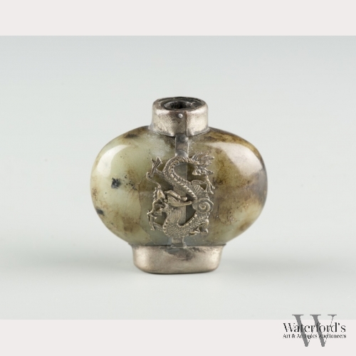 A Stone and Pewter Fitted Snuff Bottle
