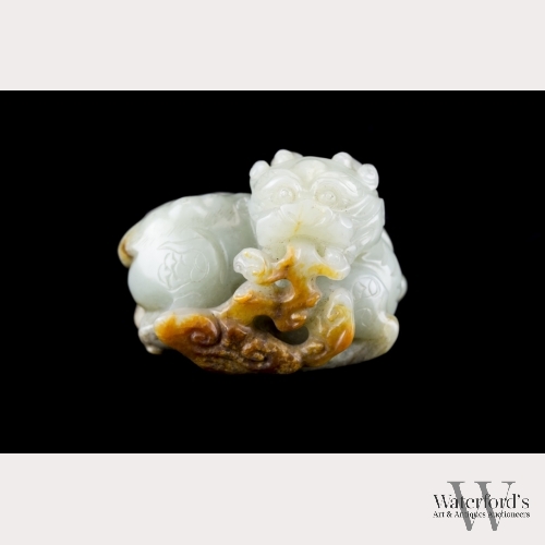 A Chinese White Jade Carving of a Qilin