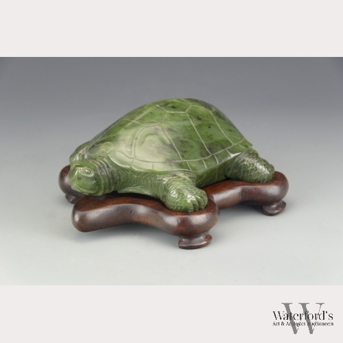 A Chinese Spinach Jade Model of a Turtle