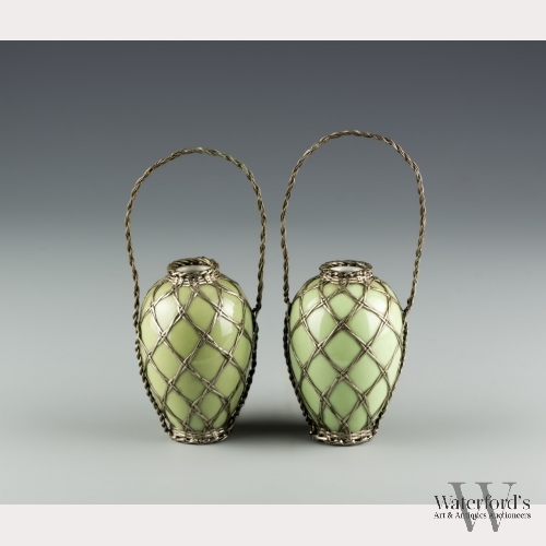 A Pair of Chinese Meiping Vases in Silver Casing