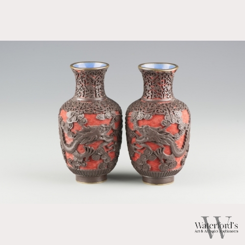 A Pair of Chinese Lacquer Cinnabar Vases
