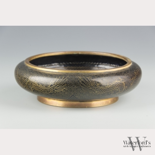 A Chinese Brass and Cloisonne Low Bowl