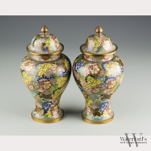 A Pair of Chinese Cloisonne Ginger Jars