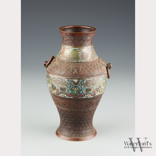 A Chinese Bronze Vase with Cloisonne Detail