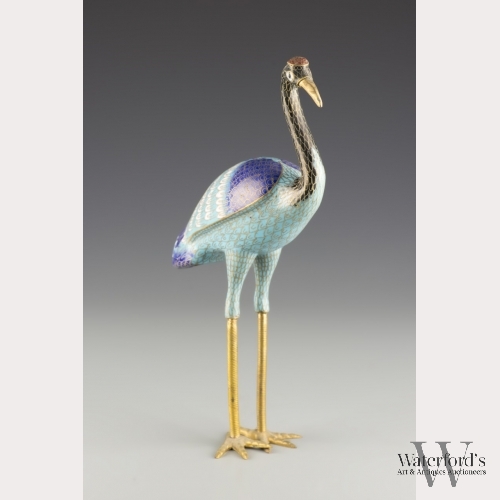 A Chinese Brass and Cloisonne Crane
