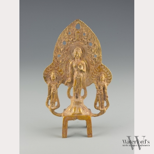 A Chinese Pierced Gilt Bronze Votive Stele