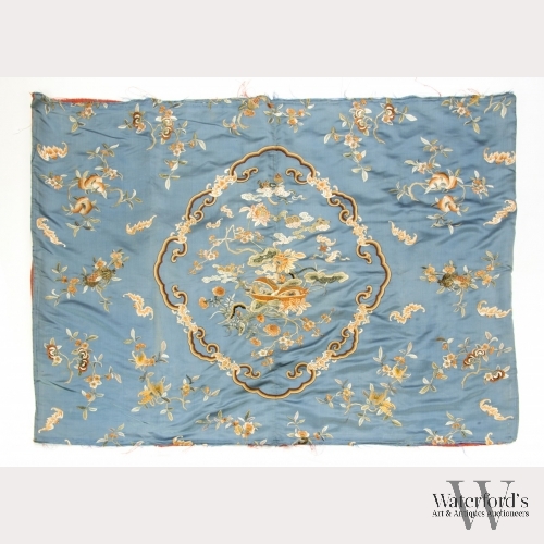A Chinese Embroidered Silk Panel with Walnuts