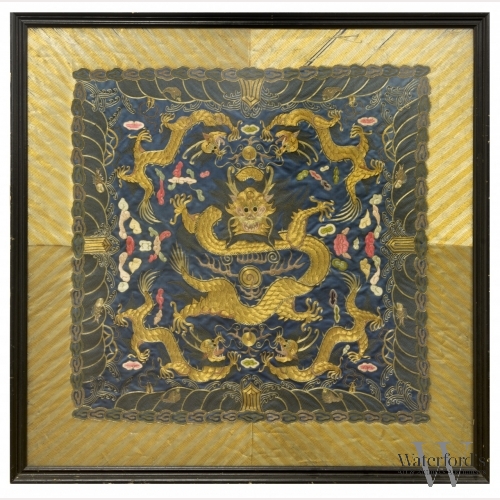 A Large Framed Chinese Textile with Dragon